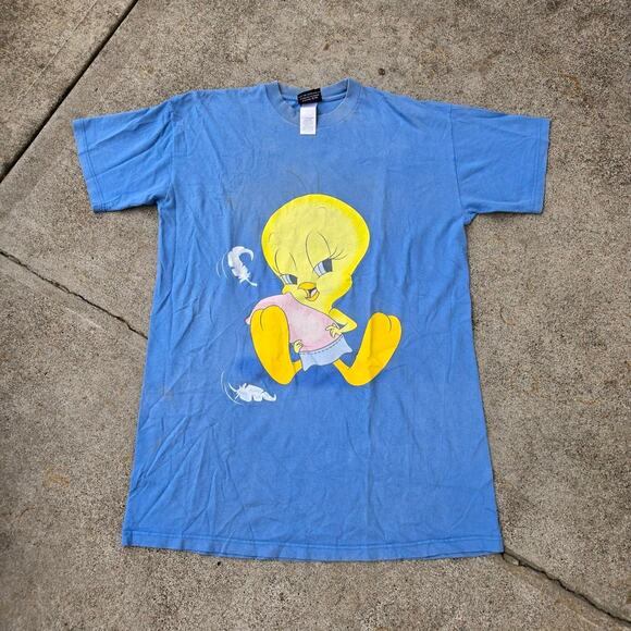 Vtg 90s LOONEY TUNES Tweety Bird Pillow Fight Cartoon Oversized Tee Shirt OSFM - Picture 1 of 7